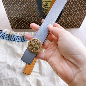 Tory Burch Miller Reversible Leather Belt with Gold Buckle